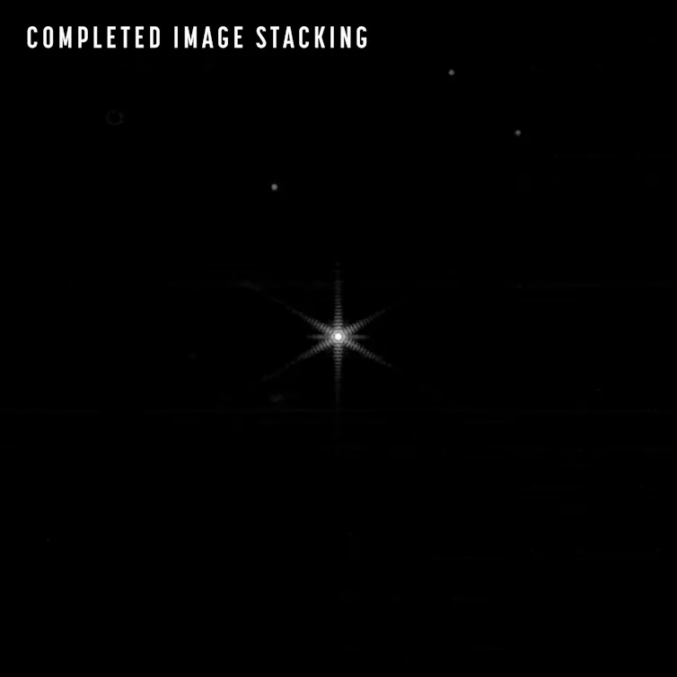 Stacked image of a star taken by the James Webb Space Telescope