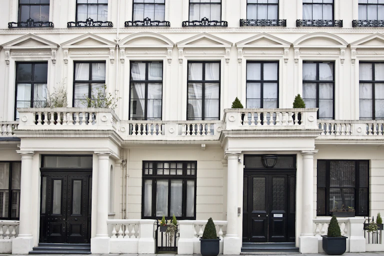 The facades of London mansion flats.