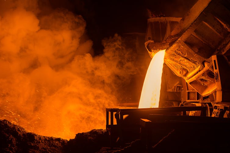 Molten steel being poured