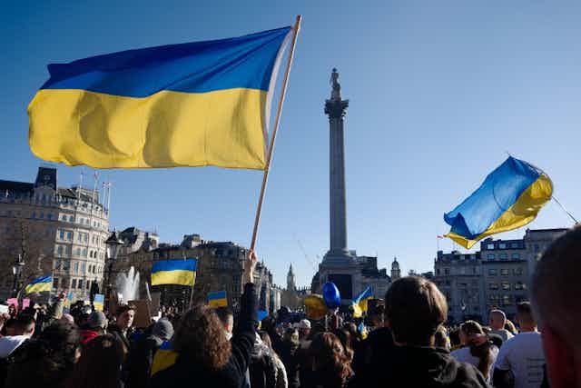 Ukraine flags and London landmarks