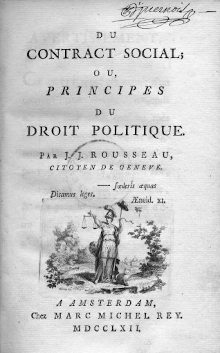 Primera página de la edición original en francés de El contrato social, de Rousseau