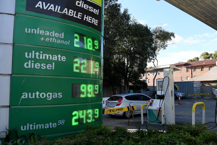 Service station with high petrol prices