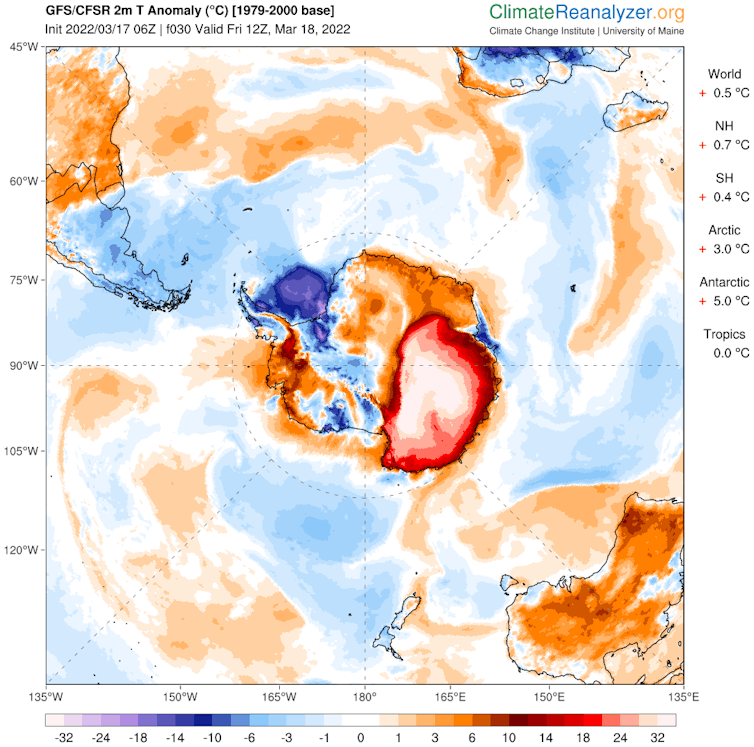 Air temperature anomalies across Antarctica