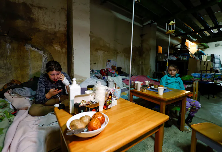 Children in one of the shelters of Okhmadet Children's Hospital, Kyiv, Ukraine.