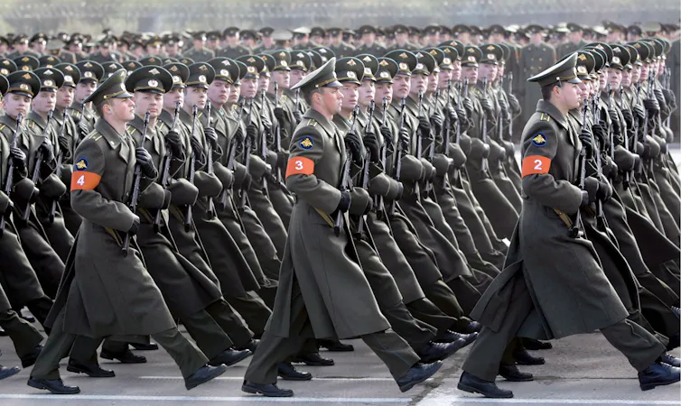 Russian soldiers in a military parade.