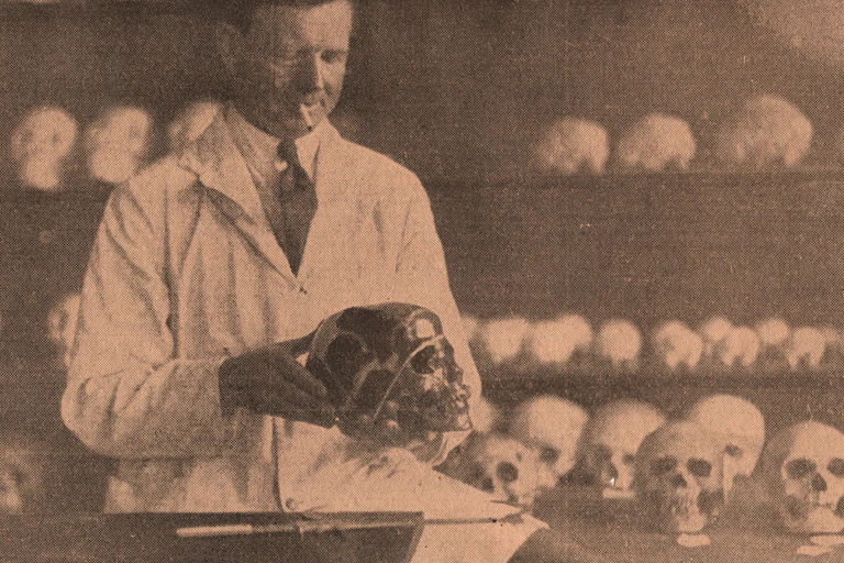 Anatomist and anthropologist Matthew Drennan in his anthropology laboratory at the University of Cape Town in 1931.