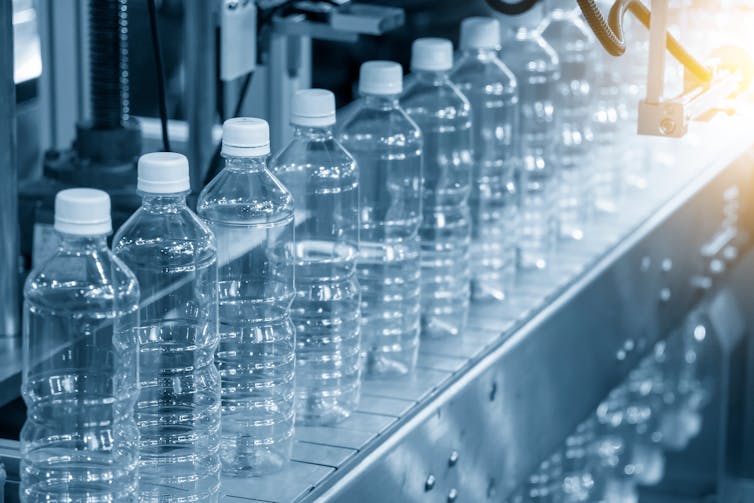 plastic bottles at a plant