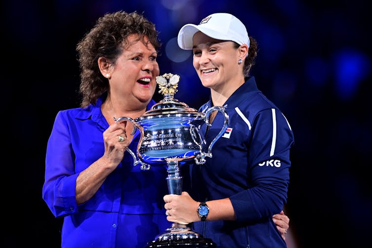 Ash Barty with Evonne Goolagong Cawley after winning the Australian Open in January