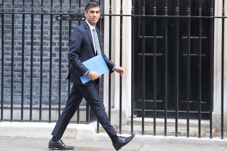 UK chancellor Rishi Sunak leaves 11 Downing Street.