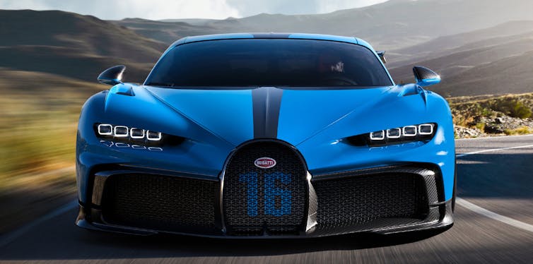 a blue bugatti chiron