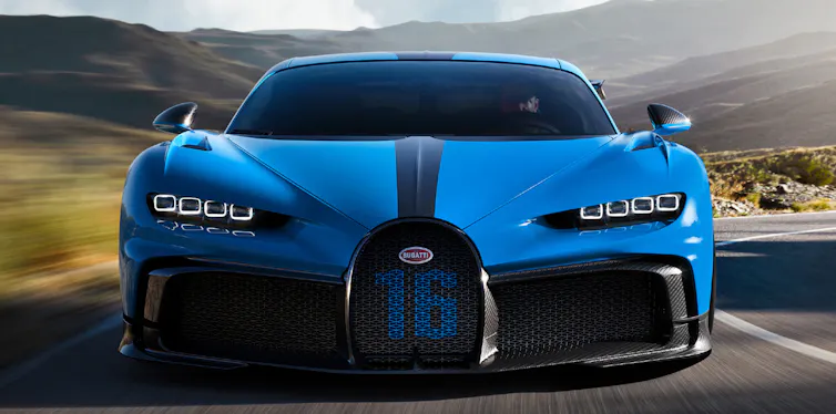 a blue bugatti chiron