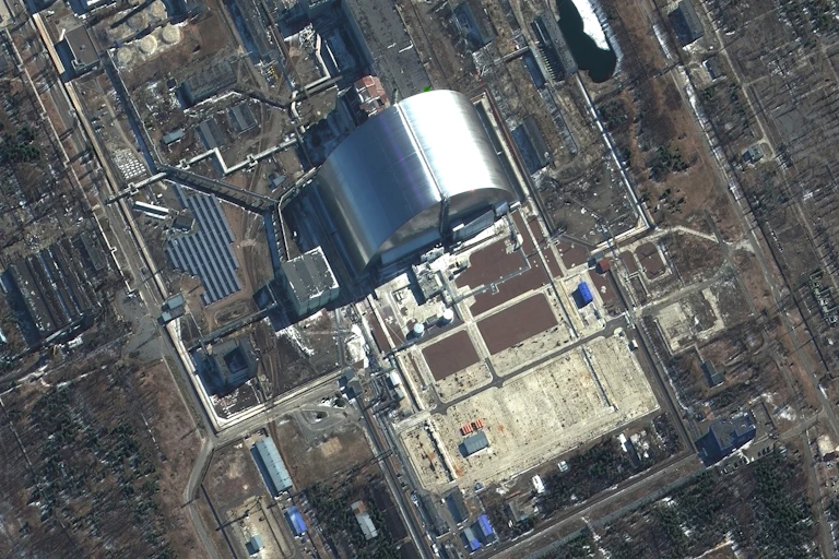 Satellite view of the nuclear power plant at Chernobyl, Ukraine