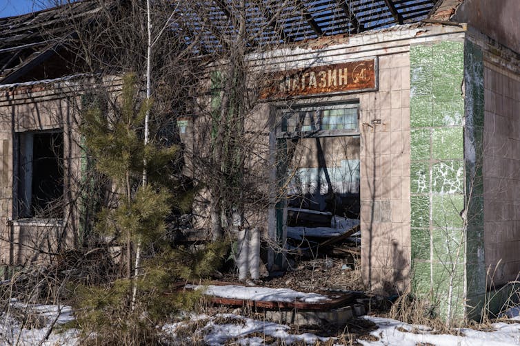 The remnants of an abandoned building in the Chernobyl exclusion zone.