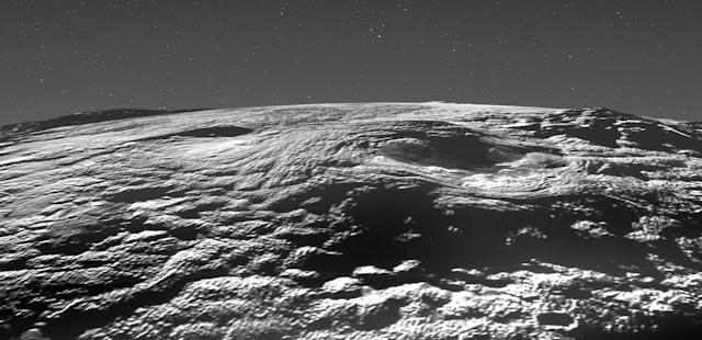 Simulated image of Pluto's Wright Mons volcano.
