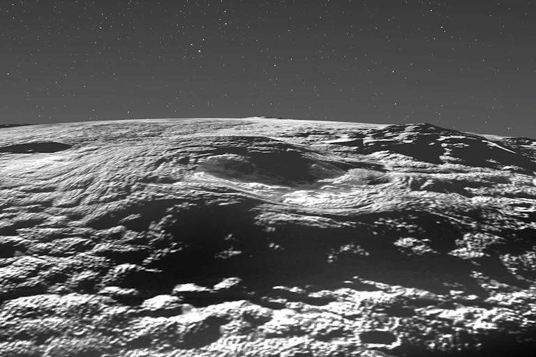 Simulated image of Pluto's Wright Mons volcano.