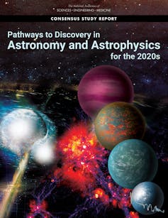The cover of the report showing planets and stars.