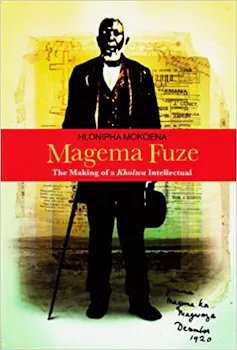 A book cover showing an illustration of a photo of an elderly man in a suit, with a beard and cane and a bright red banner across the middle wit the words 'Magma Fuze'