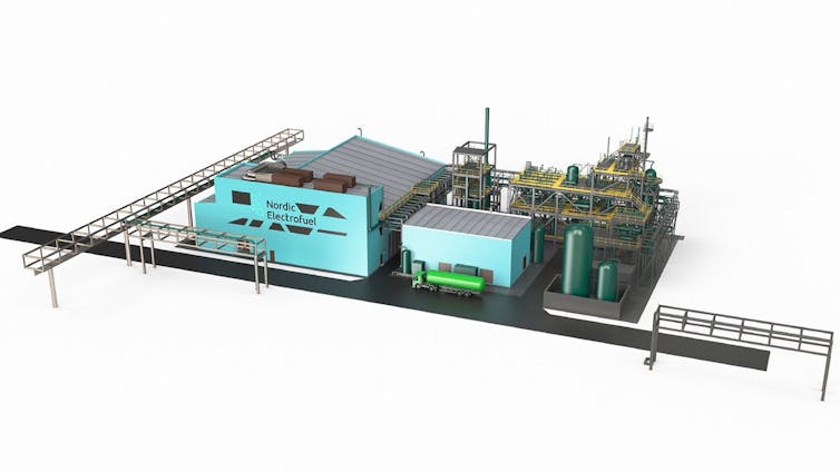 A rendering of a 10-million-litre e-fuel plant which will soon start construction in Herøya, Norway.