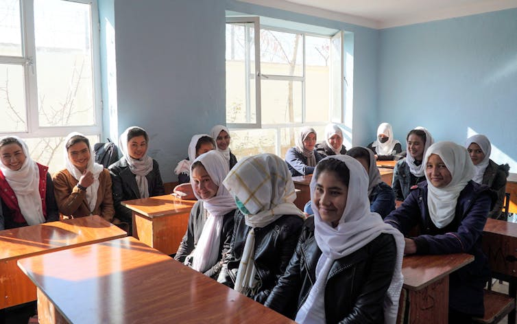 A classroom full of Afghani secondary school girls in November 2021.