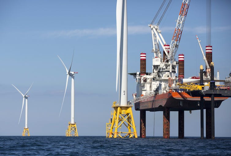 Construction of a wind farm off Rhode Island