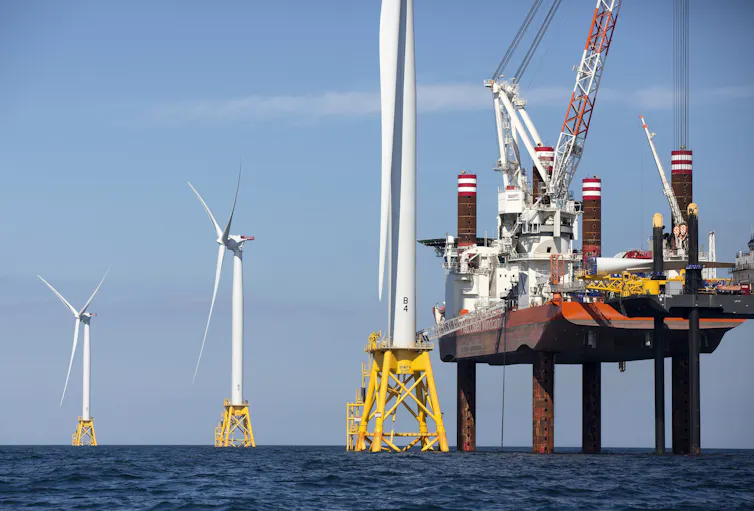 Construction of a wind farm off Rhode Island