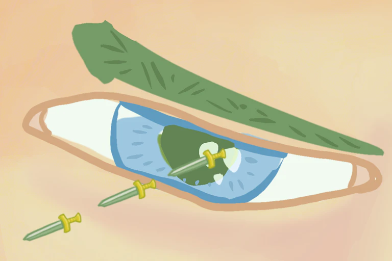An illustration of someone's eyes close up, they're "throwing daggers"
