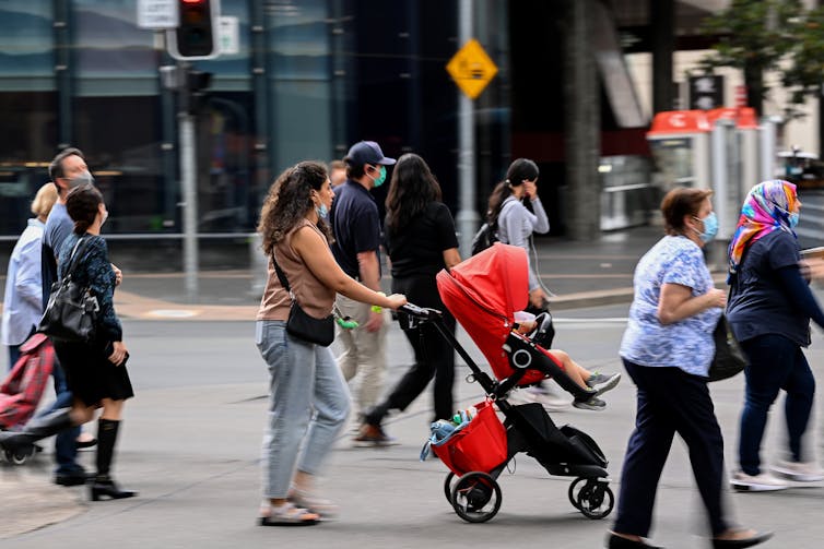 Pedestrians on a Sydney street.