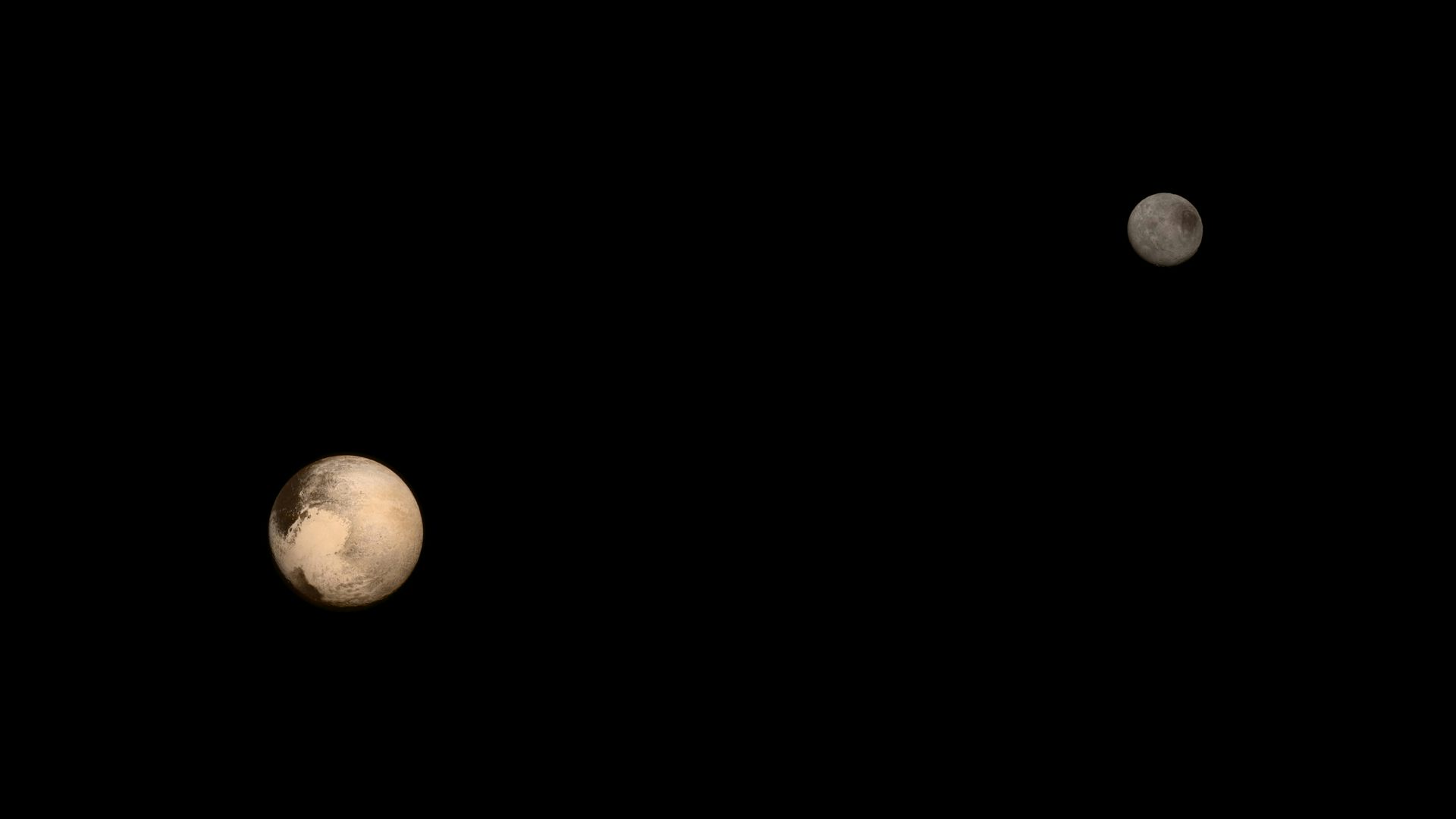 Изображение Плутона и одного из его пяти спутников Харона.