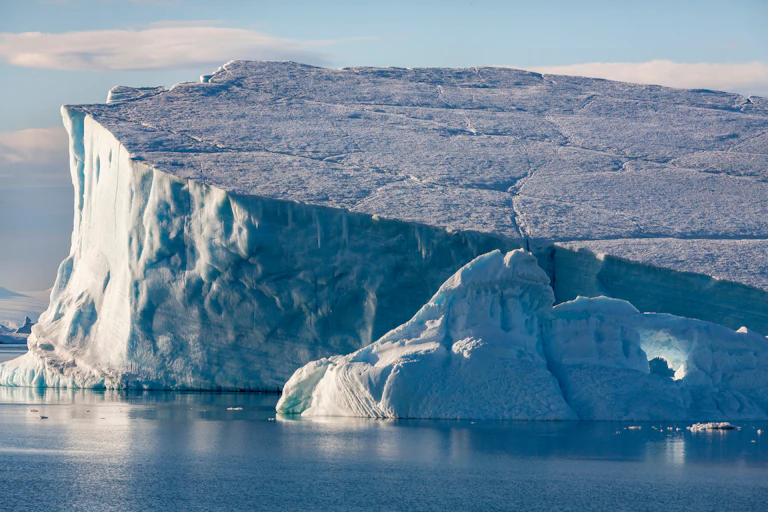 Two large icebergs.