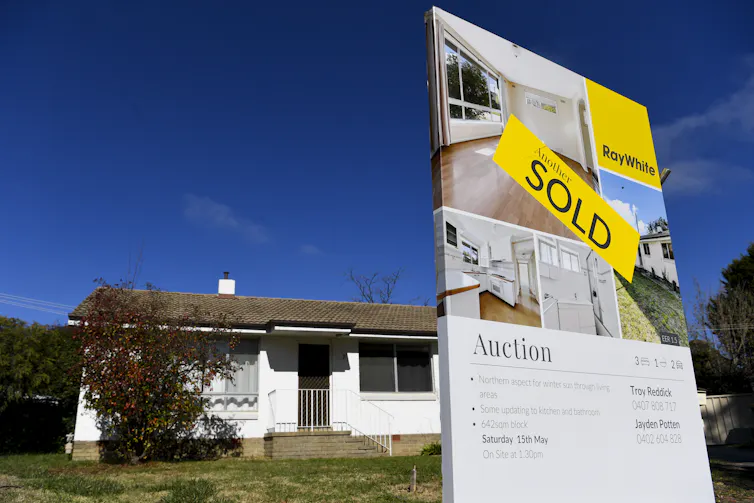 Sold sign on house in Canberra.