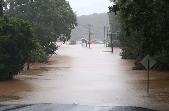 Flooded street in Lismore