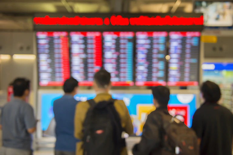 Blurry airport departures/arrivals board