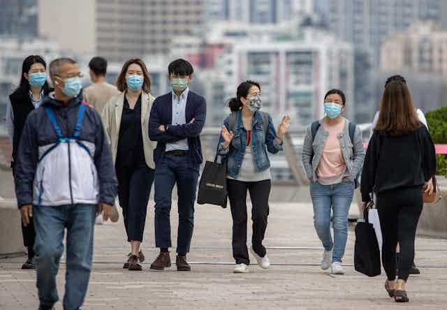 People in Hong Kong wearing face masks