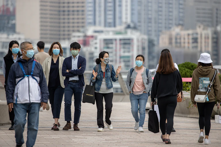 People in Hong Kong wearing face masks