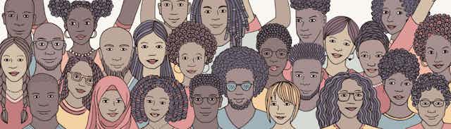 An illustration of a group of Black people, varying skin tones and appearances.