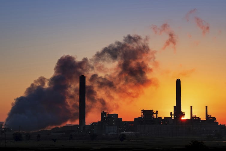 industrial scene at sunset