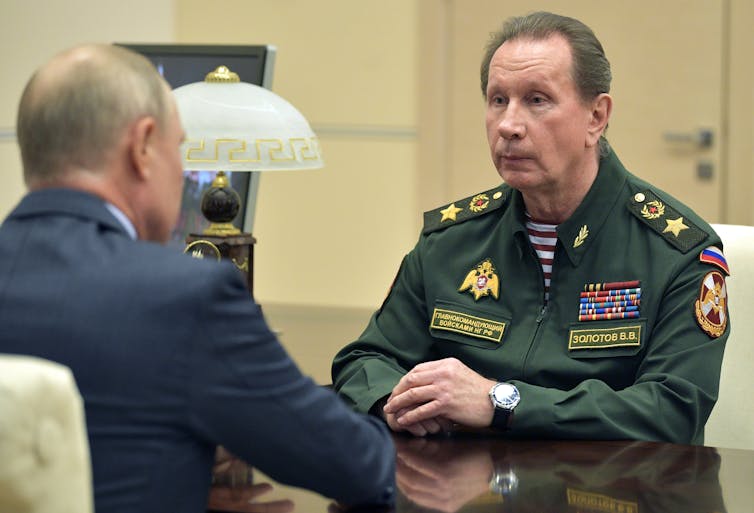 Vladimir Putin with the head of the National Guard (Rosgvardiya), Viktor Zolotov.