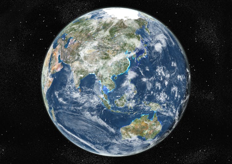 A true-colour satellite image of the Earth.
