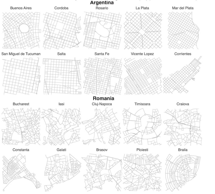 Drawing of city layouts: Argentina versus Romania.