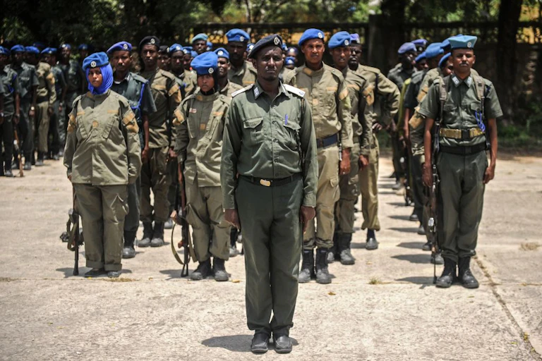 Police officers in formation