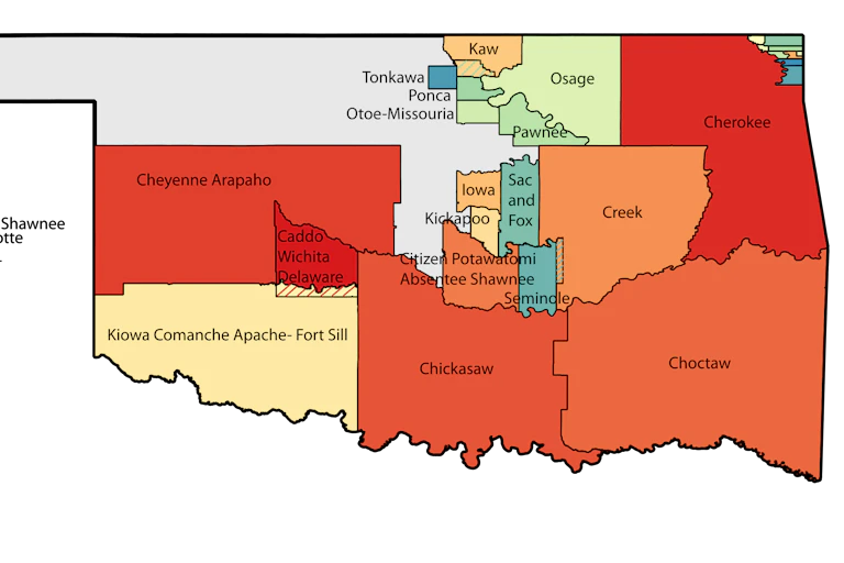 A map of Oklahoma showing tribal lands