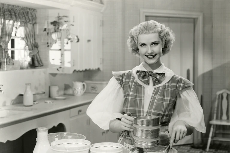 Vintage photo of awoman baking