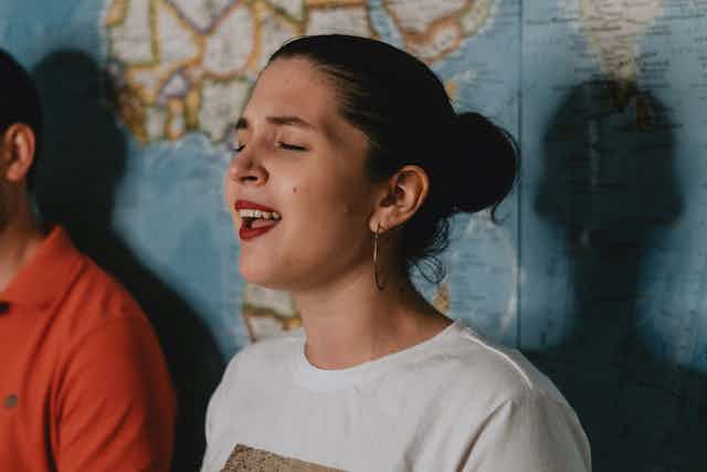 A woman singing