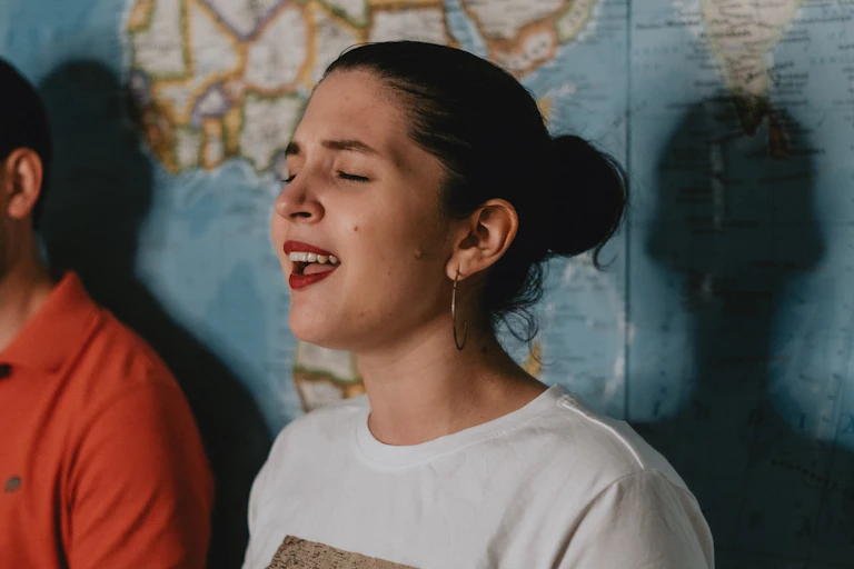 A woman singing
