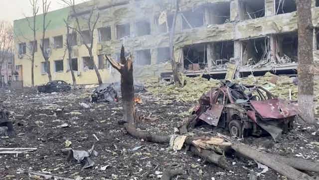 A maternity hospital in Mariupol, Ukraine, after Russian shelling.