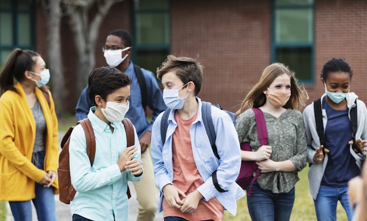 School Students with face mask