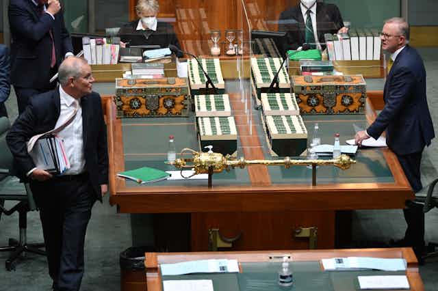 Scott Morrison and Anthony Albanese in Parliament