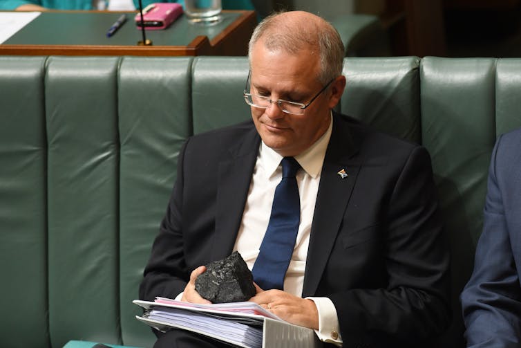 Then-Treasurer Scott Morrison with a lump of coal in parliament.