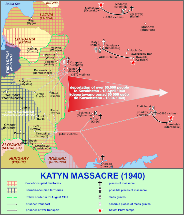 Map of the atrocities at Katyn Forest during the second world war.