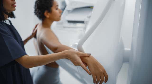 Woman having a mammography scan